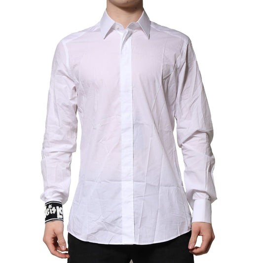 Dolce & Gabbana White GOLD Cotton Men Dress Formal Shirt, slim fit, button-down, classic neck, long sleeves, made in Italy.