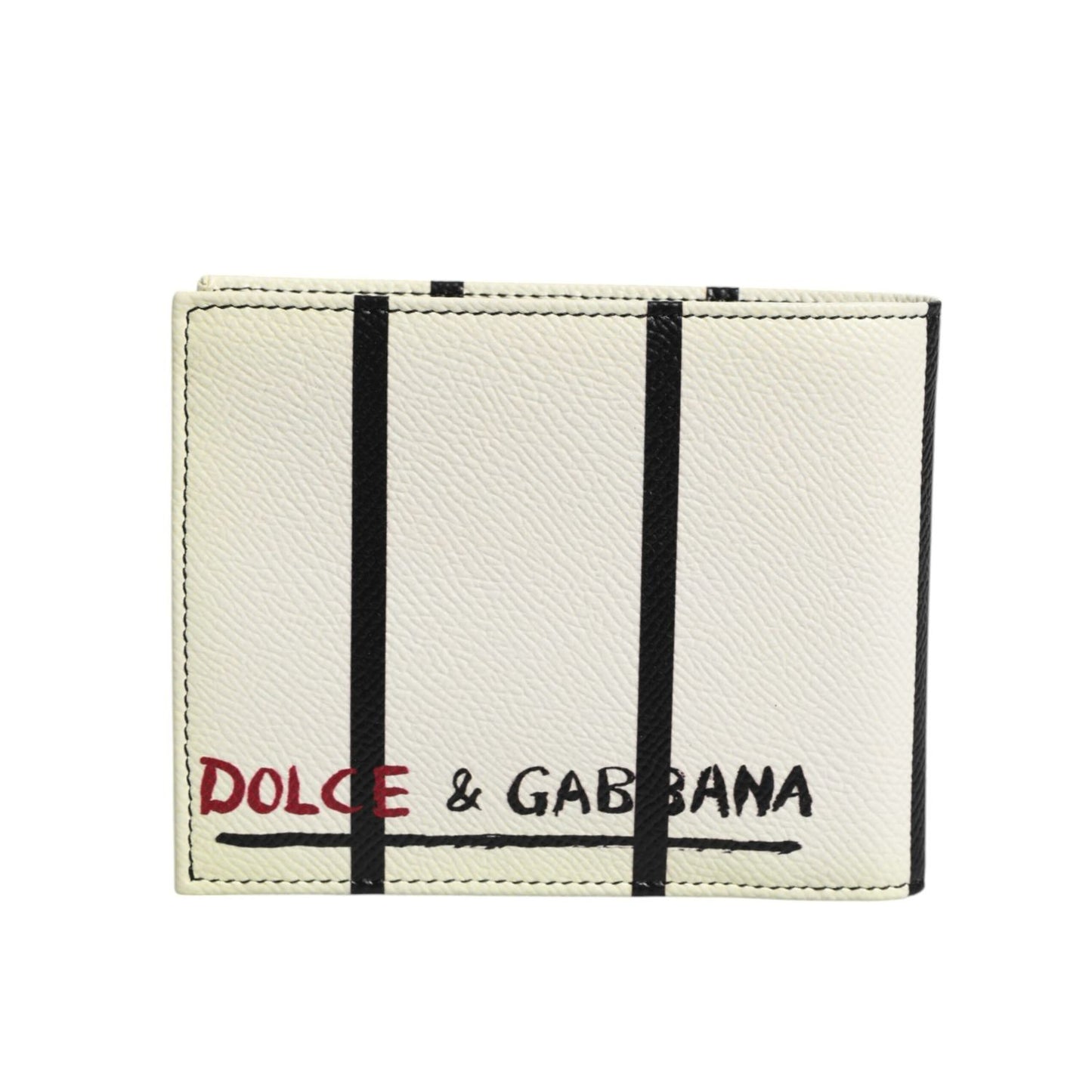 Dolce & Gabbana White Leather DG Crown Royals Bifold Card Holder Wallet with logo detail on smooth leather surface.
