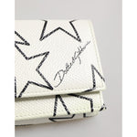 Dolce & Gabbana White Leather Trifold DG Star Print Card Holder Wallet showcasing design details and star print pattern.