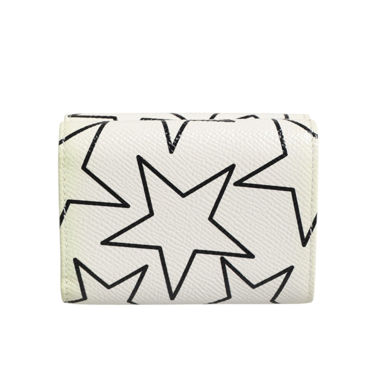 Dolce & Gabbana White Leather Trifold DG Star Print Card Holder Wallet with star pattern design.