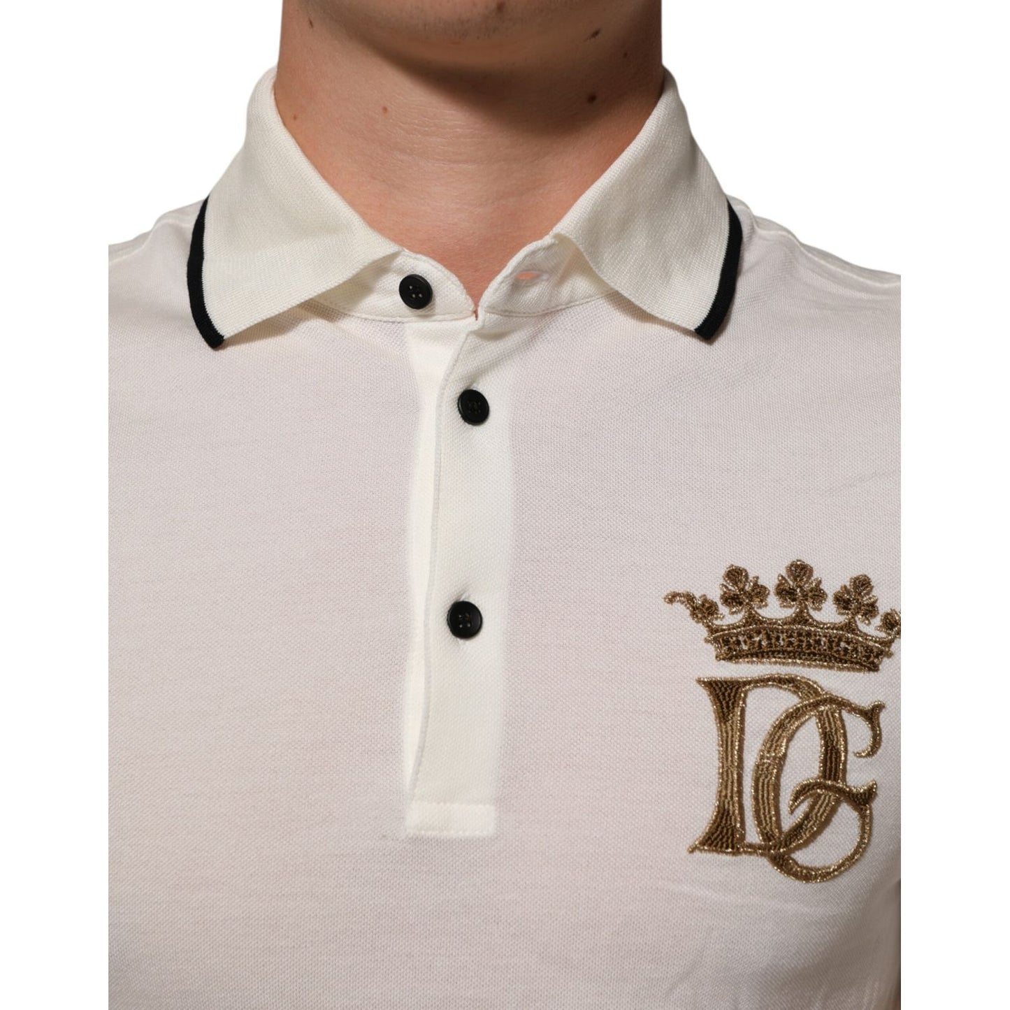 Dolce & Gabbana White Logo Embroidery Cotton Polo T-shirt