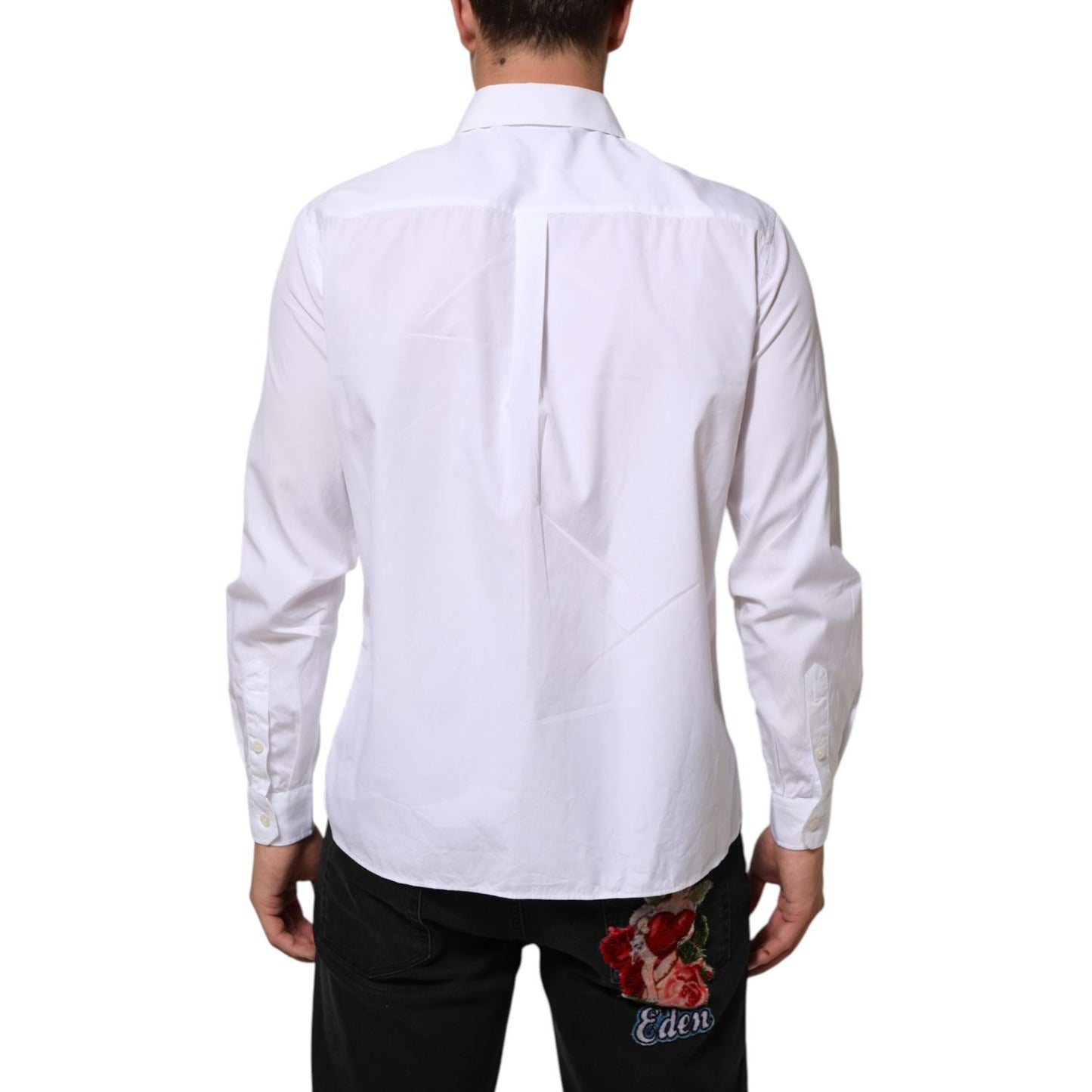 Dolce & Gabbana White Logo Plaque Collared Formal Dress Shirt