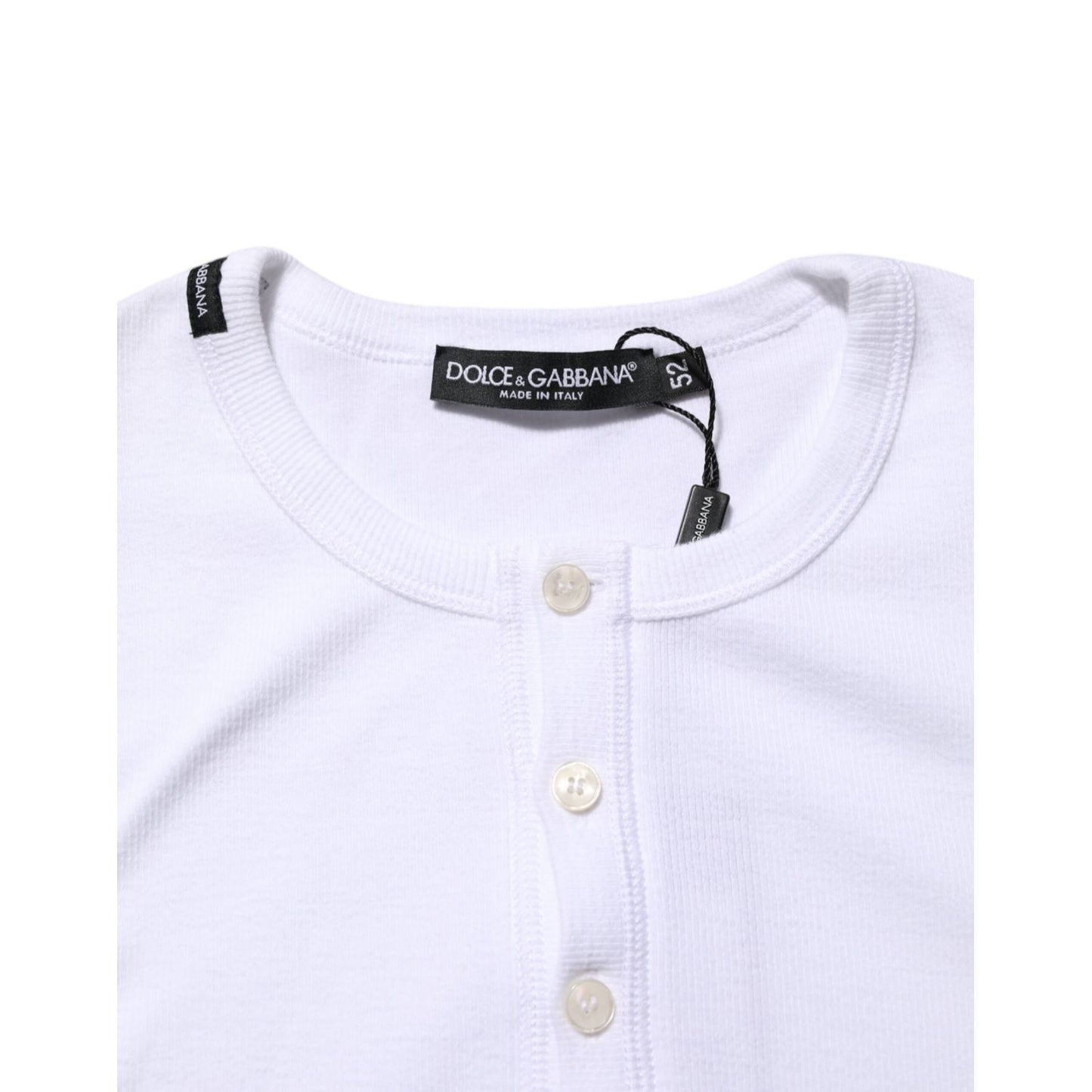 Dolce & Gabbana White Long Sleeves Button Closure T-shirt