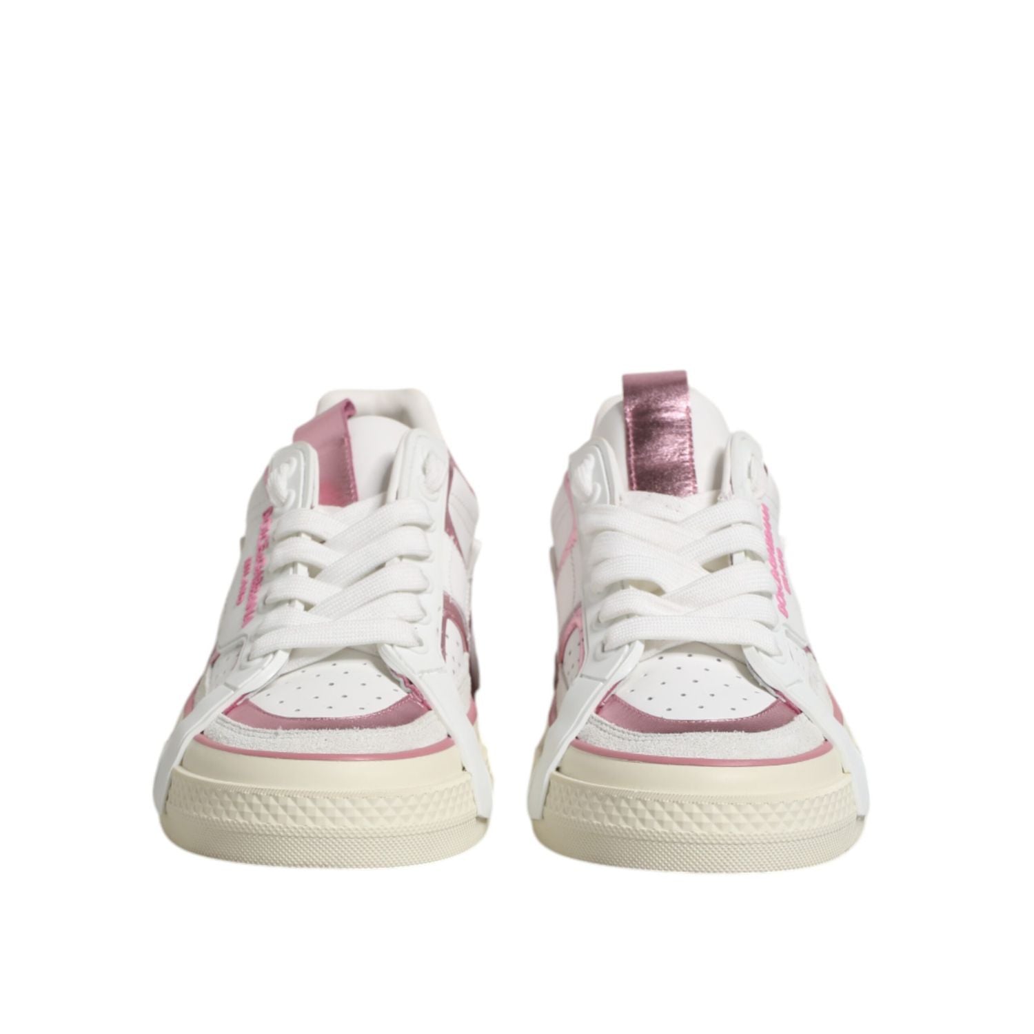 Dolce & Gabbana White Pink Leather Low Top Sneakers Shoes