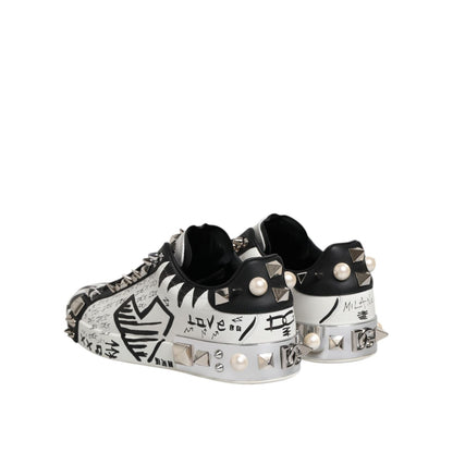Dolce & Gabbana White Portofino Studded Men Sneakers Shoes
