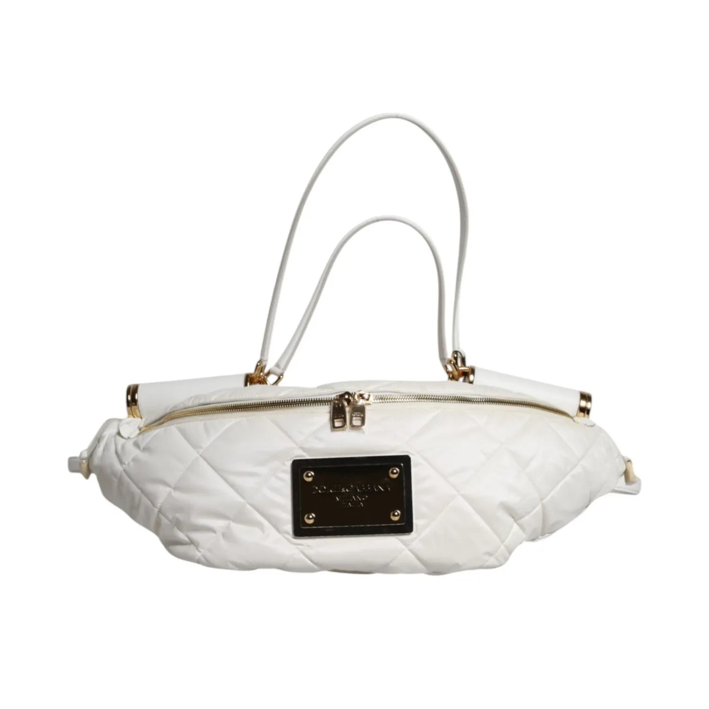Dolce & Gabbana White Quilted Logo 90's Sicily Belt Waist Fanny Pack Bag