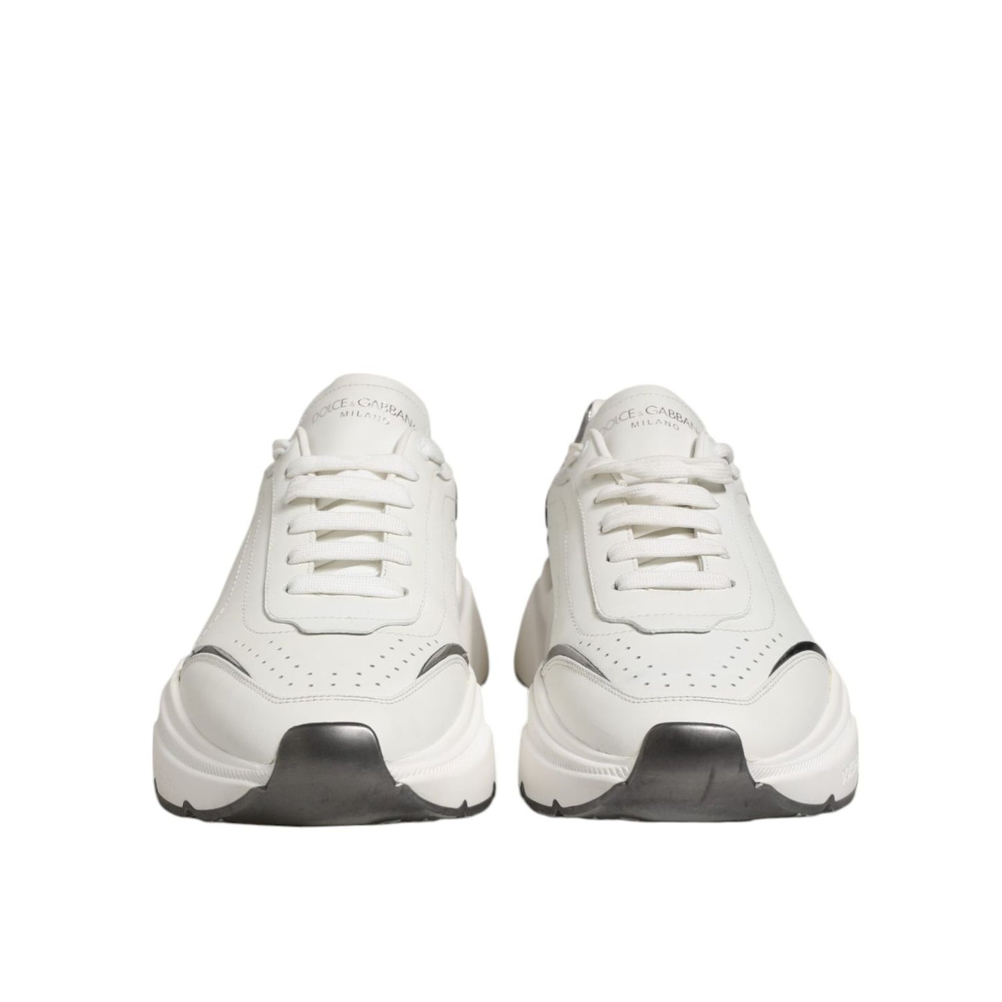 Dolce & Gabbana White Silver DAYMASTER Leather Men Sneakers Shoes