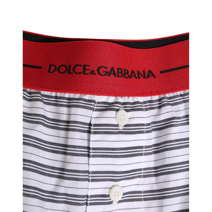 Dolce & Gabbana White Striped Cotton Red Waistband Shorts Swimwear