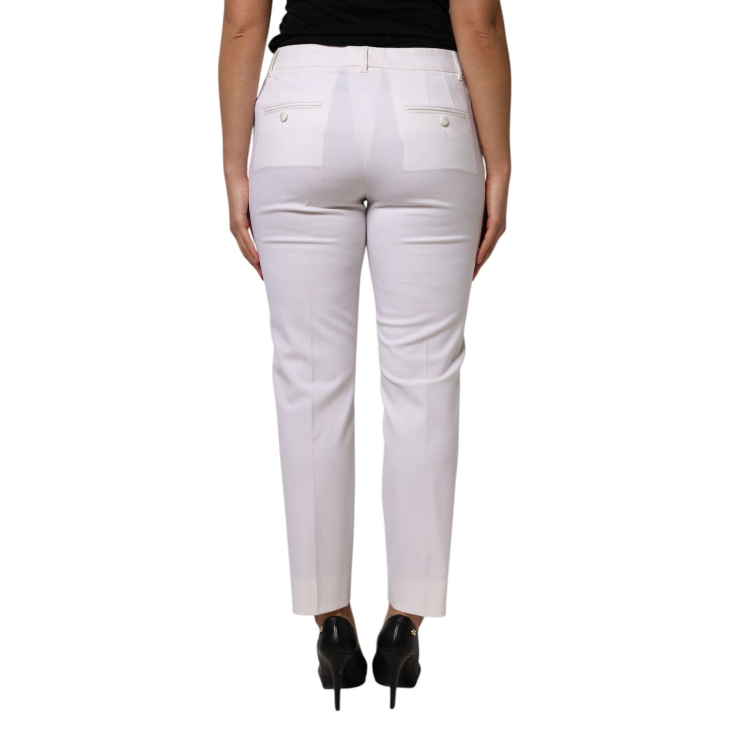 Dolce & Gabbana White Wool Mid Waist Tapered Pants