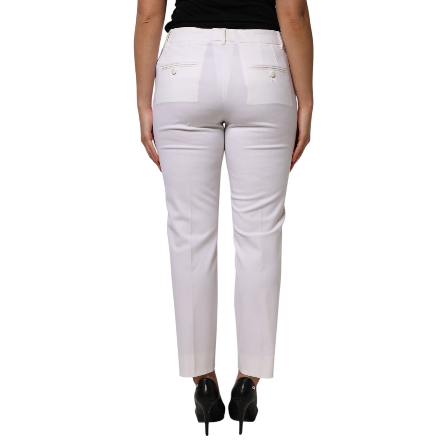 Dolce & Gabbana White Wool Mid Waist Tapered Pants