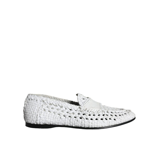 Dolce & Gabbana White Woven Leather Slip On Loafers Men Shoes