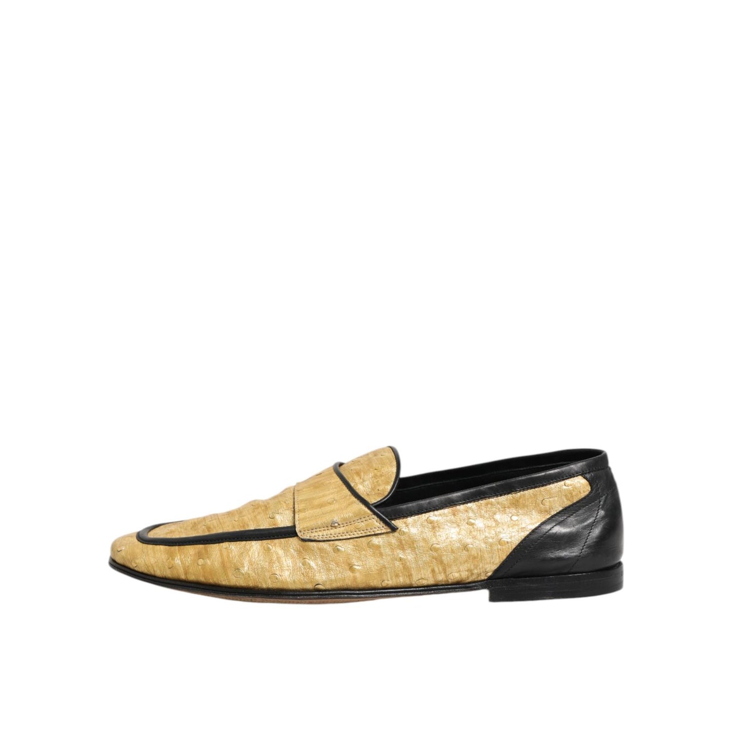 Dolce & Gabbana Yellow Black Leather Slip On Loafers Shoes