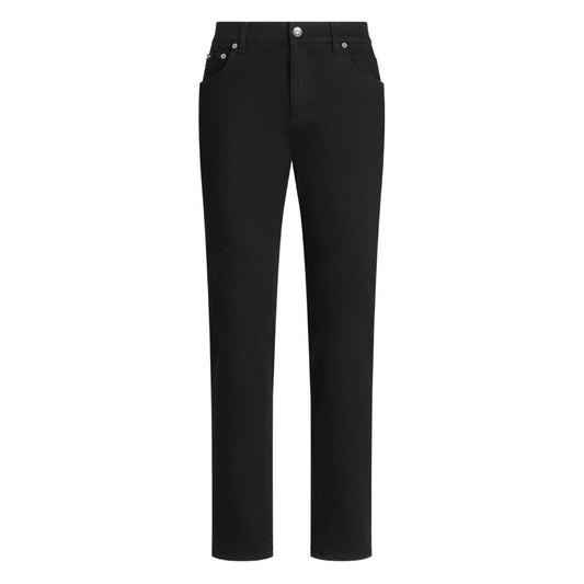 Black Dolce & Gabbana five pockets logo plaque Denim cotton jeans with front button fastening and classic belt loops.