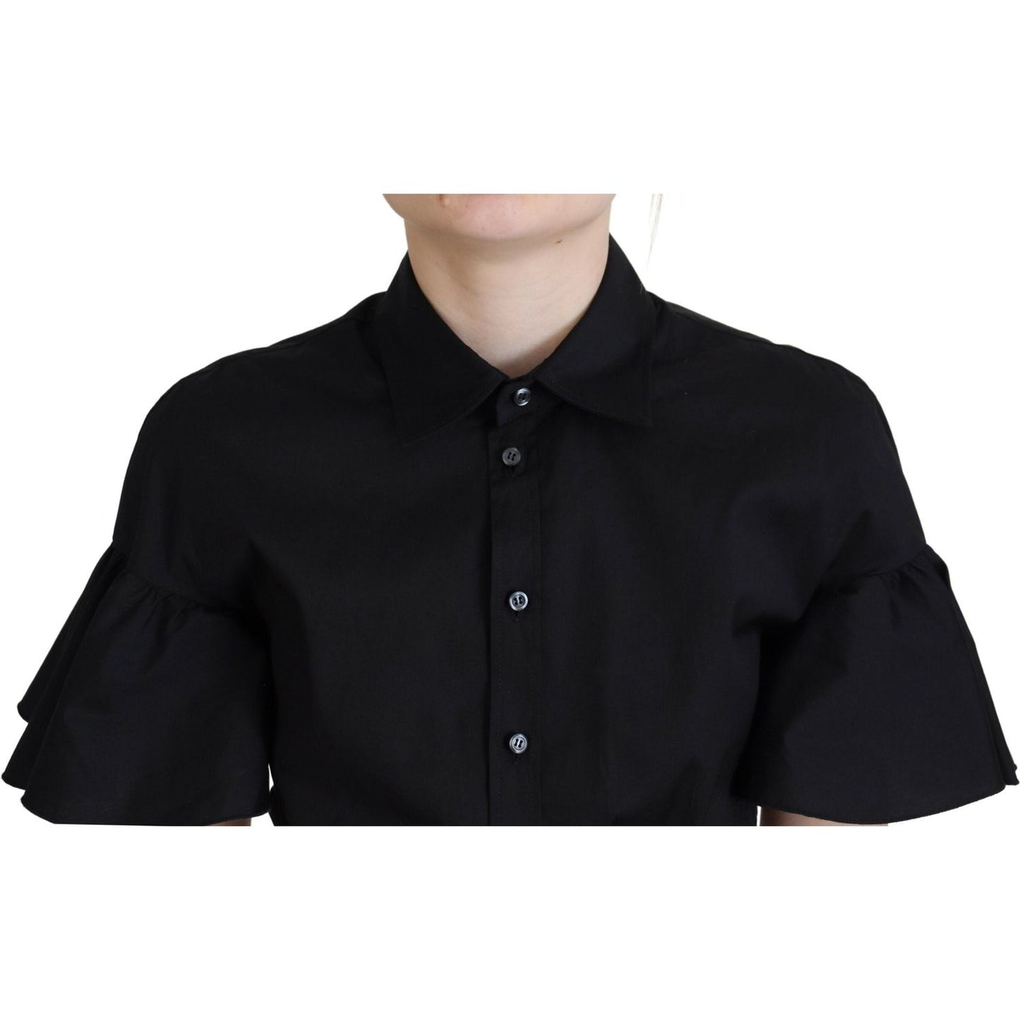 Dsquared² Black Collared Button Down Short Sleeve Cropped Top 1728,67345645728,Black,Clothing,Dsquared²,IT38 | XS,Material: 97% Cotton 3% Elastane,Preowned / Defect,T-Shirts - Clothing,T-Shirts - T-Shirts - Clothing,Tops & T-Shirts - Women - Clothing,Wome