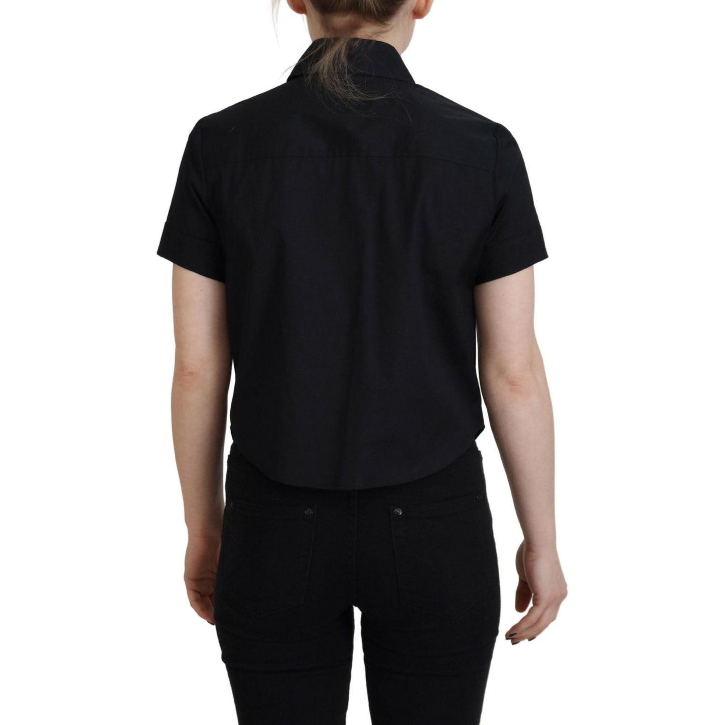 Dsquared² Black Collared Button Down Short Sleeves Polo Top 1728,67345645728,Black,Clothing,Dsquared²,IT38 | XS,Material: 97% Cotton 3% Elastane,Polo Shirts - T-Shirts - Clothing,Preowned / Defect,T-Shirts - Clothing,Tops & T-Shirts - Women - Clothing,Wom