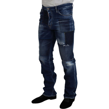Dsquared² Blue Washed Patchwork Straight Fit Denim Jeans 1728,67345645728,Blue,Clothing,Dsquared²,IT48 | M,Jeans & Pants - Men - Clothing,Jeans Denim - Clothing,Material: 98% Cotton 2% Elastane,Men,Preowned / Defect,Straight-Leg Jeans - Jeans Denim - Clot