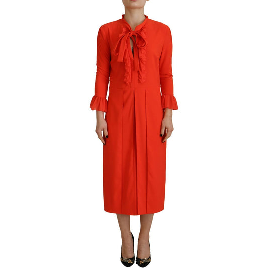 Dsquared² Red Polyester Long Sleeves Pleated Midi Dress 1728,67345645728,Clothing,Dresses - Clothing,Dresses - Women - Clothing,Dsquared²,IT38 | XS,Longsleeve - Dresses - Clothing,Material: 94% Polyester 6% Elastane,Midi - Dresses - Clothing,Preowned / De