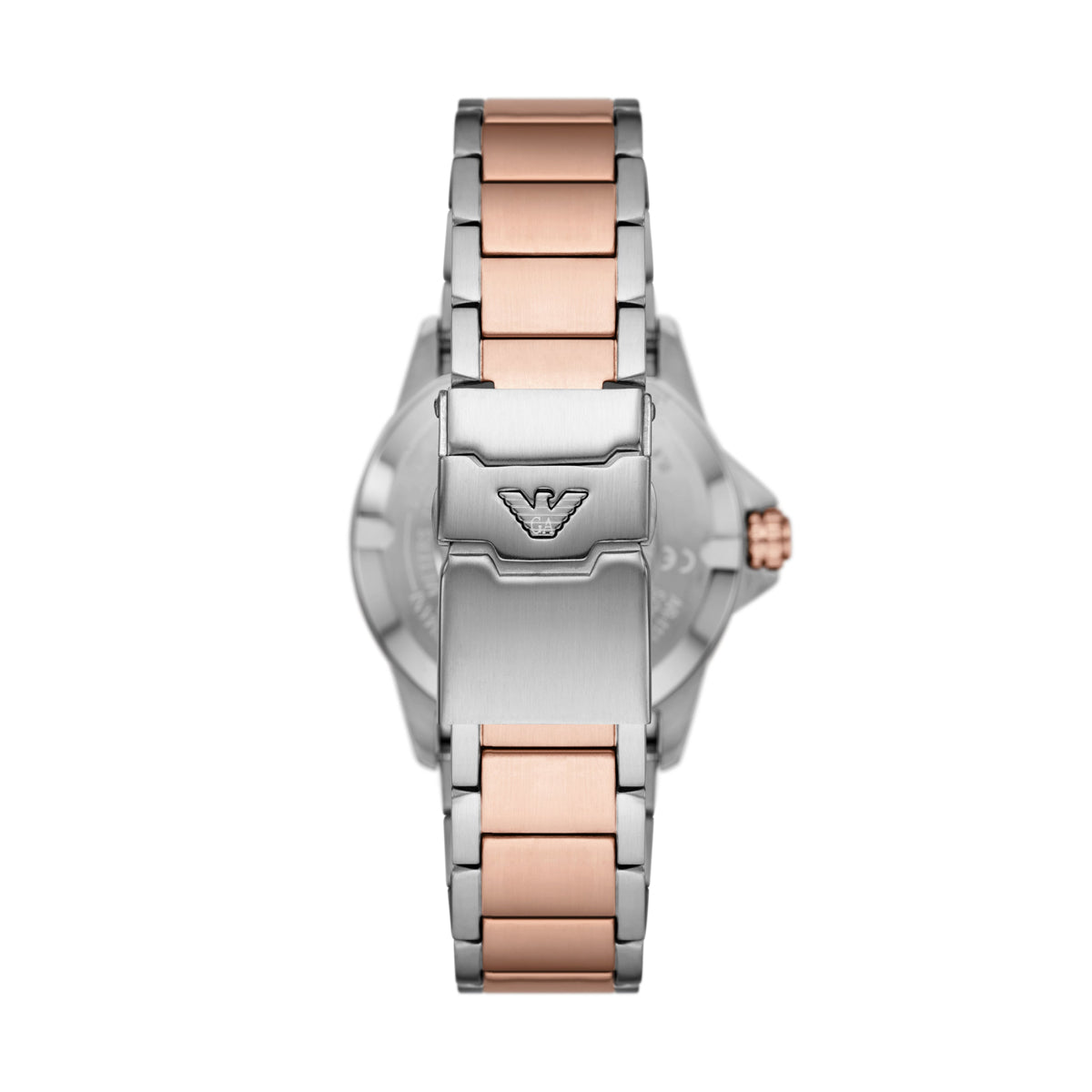EMPORIO ARMANI Mod. WORLD EXPLORER - Diver GMT wristwatch with silver and rose gold bracelet, 42 mm case, in official packaging for gents.