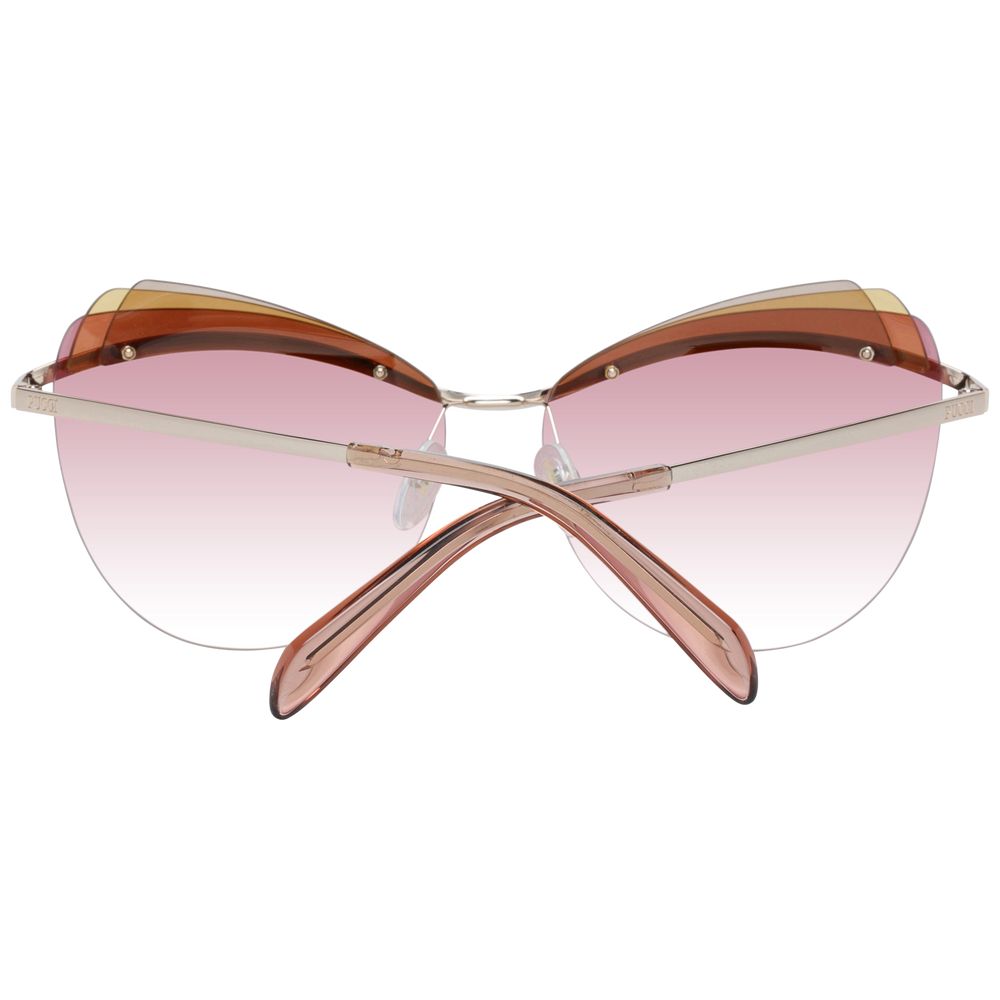 Emilio Pucci Gold Metal & Plastic Sunglasses with rose gradient cat eye lenses for women, 100% UVA & UVB protection, size 59-14-140.