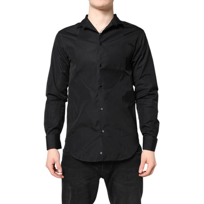 Emporio Armani Black Cotton Long Sleeves Men Formal Dress Shirt