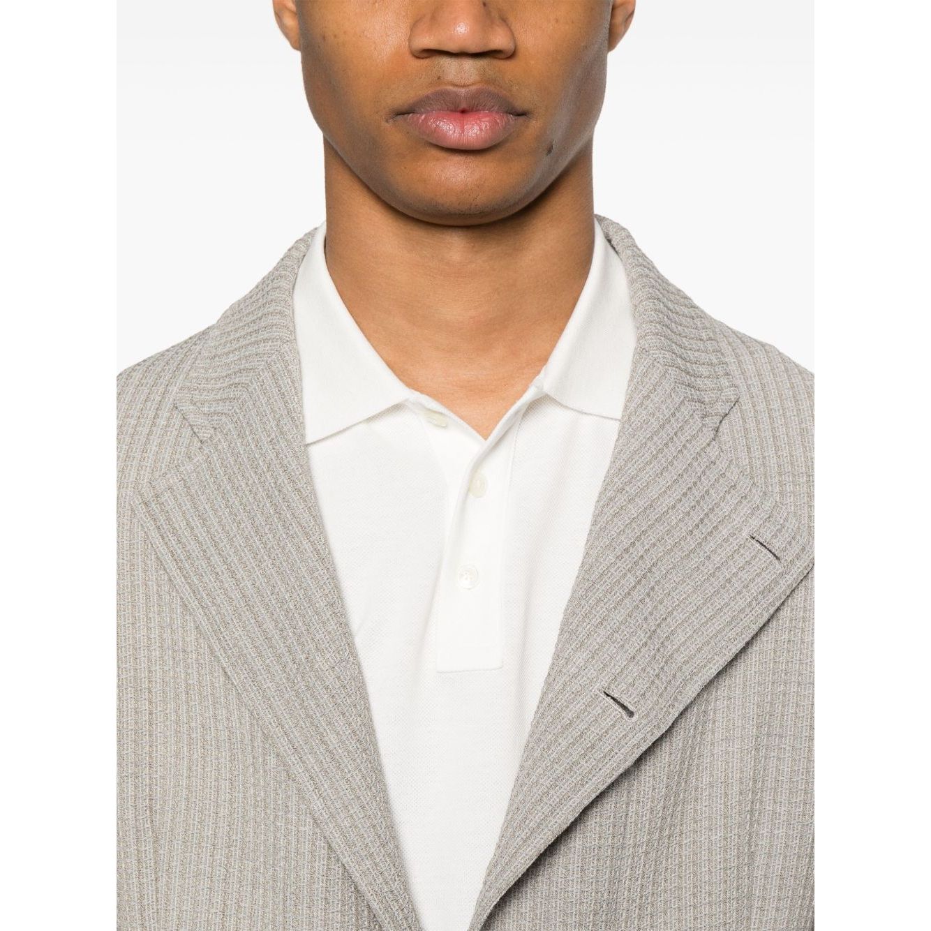 Emporio Armani Jacket with high collar, light grey wool, front button fastening, side patch pockets, single-breasted blazer