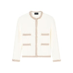 Emporio Armani Jackets White fringe trim crewneck blazer with welt pockets