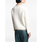 Alt Tag: Back view of Emporio Armani Jackets White in fringe trim with round neck.