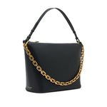 Emporio Armani Medium leather hobo bag with chain, black leather, gold-tone chain, zip fastening, size 30x25x15 cm, top handle