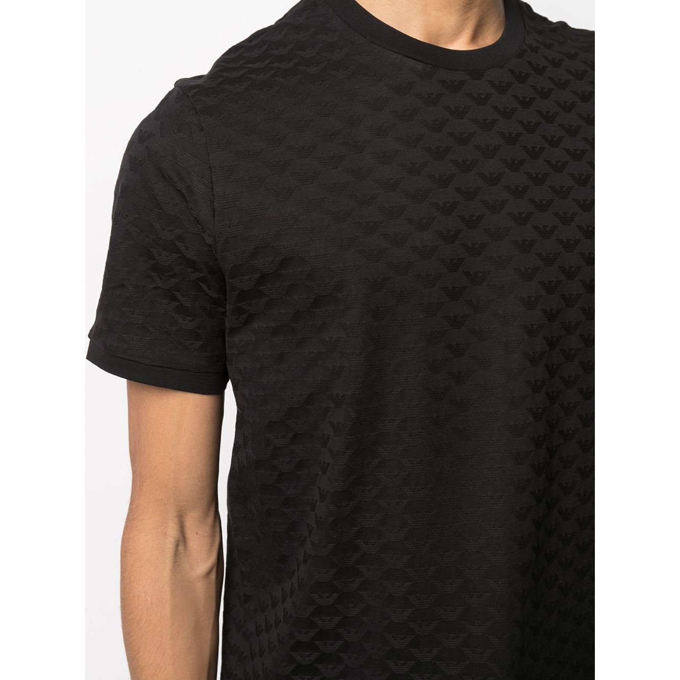 Emporio Armani Mercerised-jersey T-shirt with all-over jacquard eagle Topwear