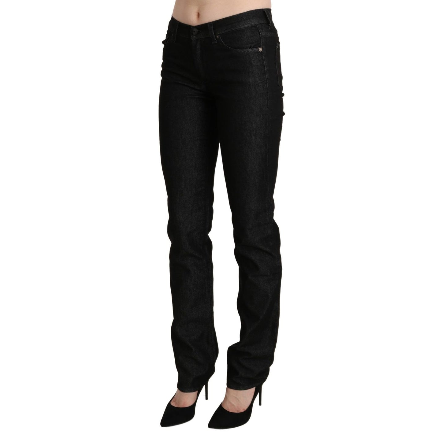 Ermanno Scervino Black Mid Waist Skinny Slim Denim Trouser