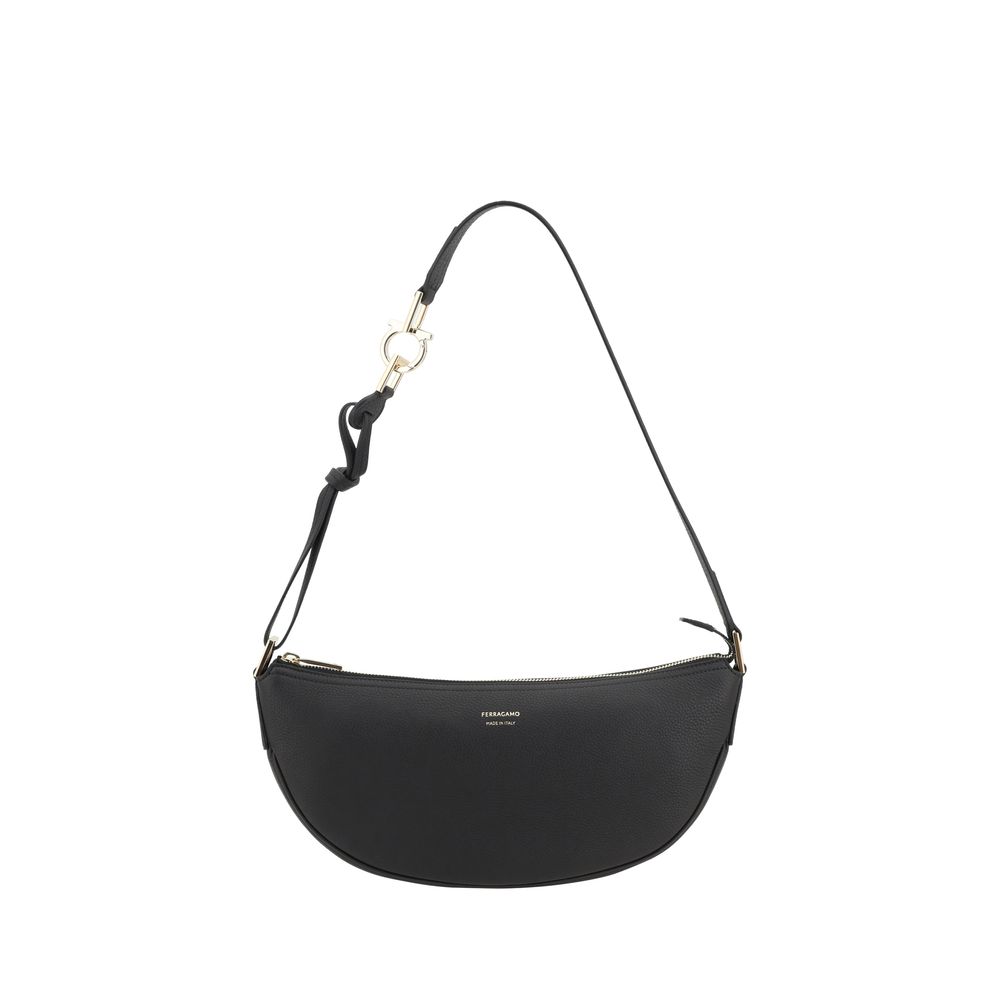 Ferragamo Black Calf Leather Bos Taurus Shoulder Bag