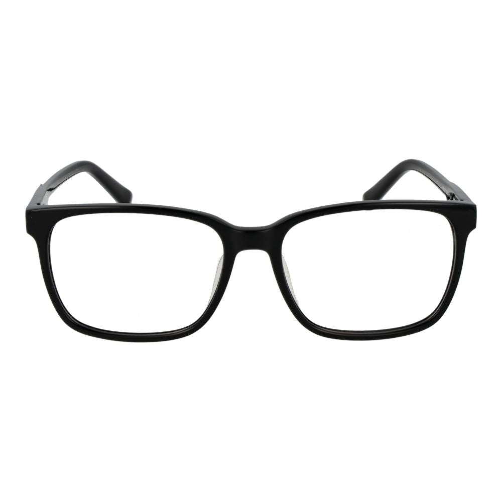Fila Black Cellulose Acetate Glasses (Frames) for men with full-rim black rectangle style, demo lenses, and spring hinge.