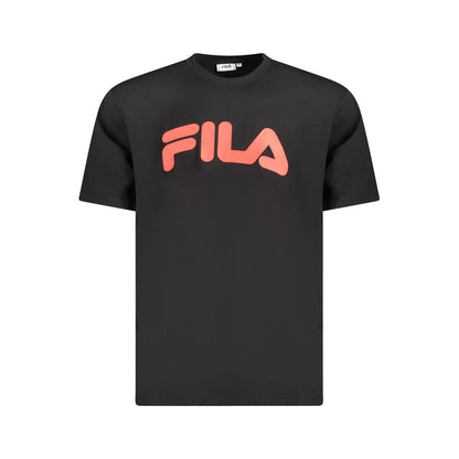 Fila Black Cotton Men T-Shirt with grey variant, organic cotton crew neck, bold print and logo, statement streetwear fashion.