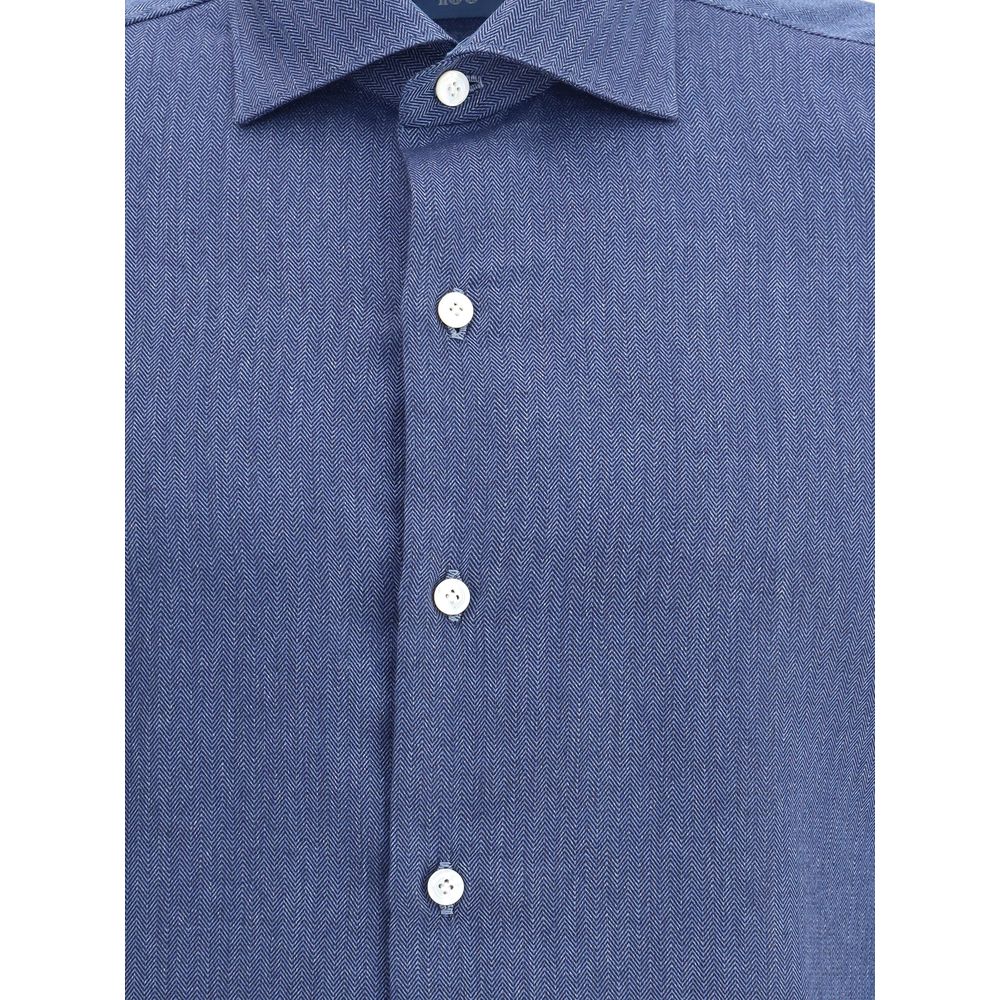 Finamore Blue Cotton Dress Shirt
