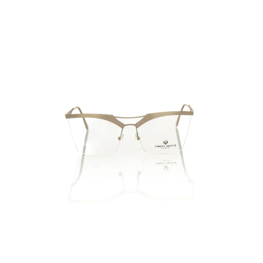 Frankie Morello Brown Metallic Fiber Women Frame eyeglasses with glitter brown metal profile, classic clubmaster style for fashion-forward wear.