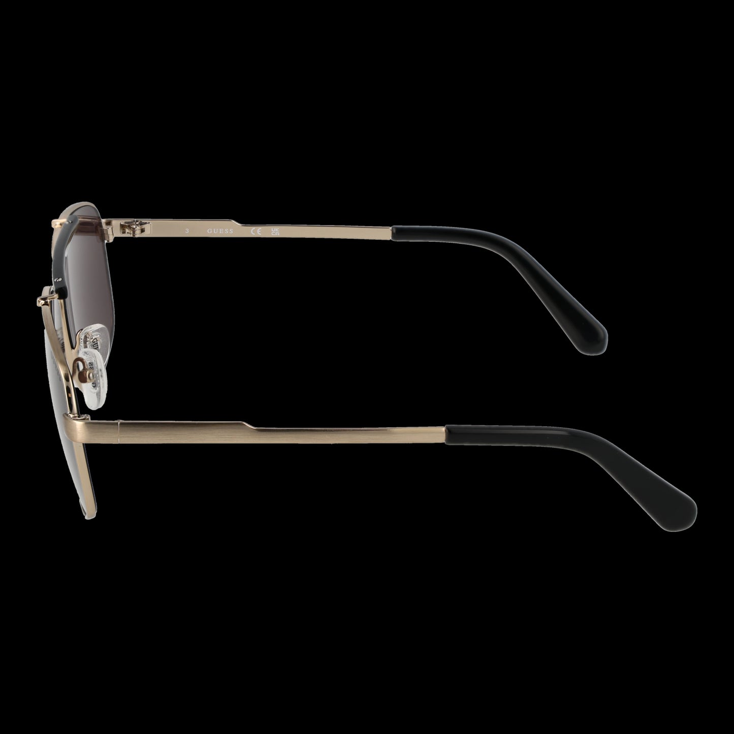Side view of GUESS MOD. GU00054 6133A sunglasses for gents with black and gold frame.