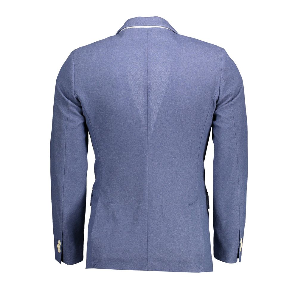 Gant Blue Cotton Men Jacket, back view showcasing sleek design and long sleeves in versatile blue hue for style and comfort.