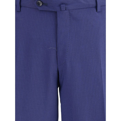 Close-up of Gi Capri Blue Fleece Wool Suits And Blazer featuring classic cut striped pants.