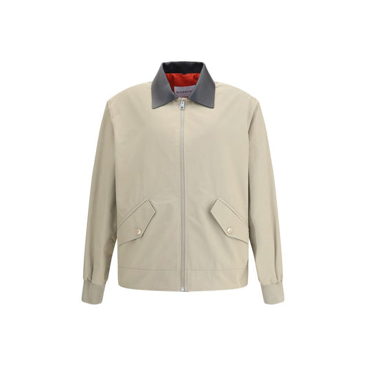 Givenchy Beige Cotton Jackets And Coat with leather collar and zipper closure, featuring side pockets and ribbed trim, AW25 collection.
