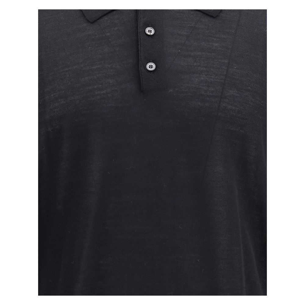 Golden Goose Black Fleece Wool Dress Shirt with classic collar and buttons, featuring ribbed cuffs and hem for casual elegance.