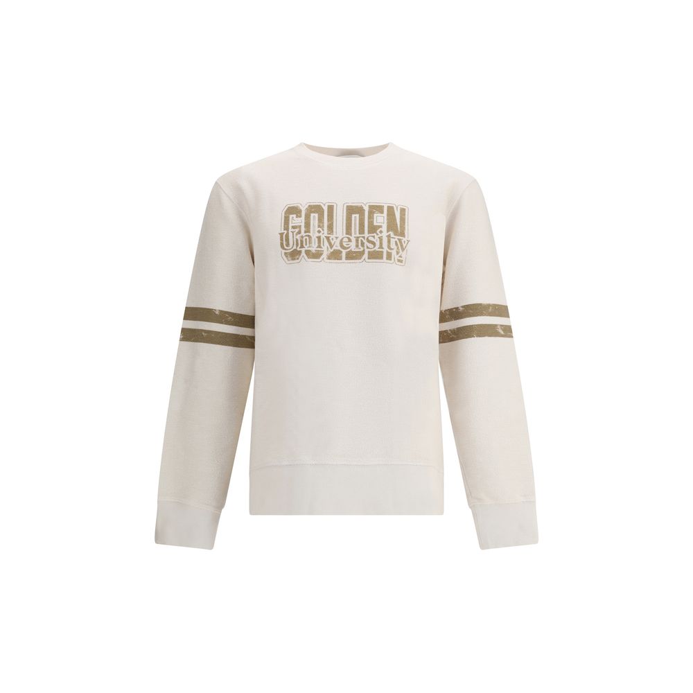 Golden Goose Reverse Sweatshirt featuring ribbed crew neck, cuffs, and monogram on front with sporty sleeve bands for modern style.
