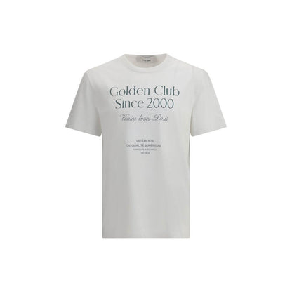 Golden Goose White Cotton T-Shirt with ribbed crew neck and monogram lettering, featuring brand's signature symbol, 100% cotton, AW25.
