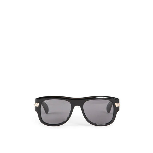 Gucci Black Acetate Sunglasses with shiny black frame offering 100% UVA/UVB protection, designed for men, made in Japan.