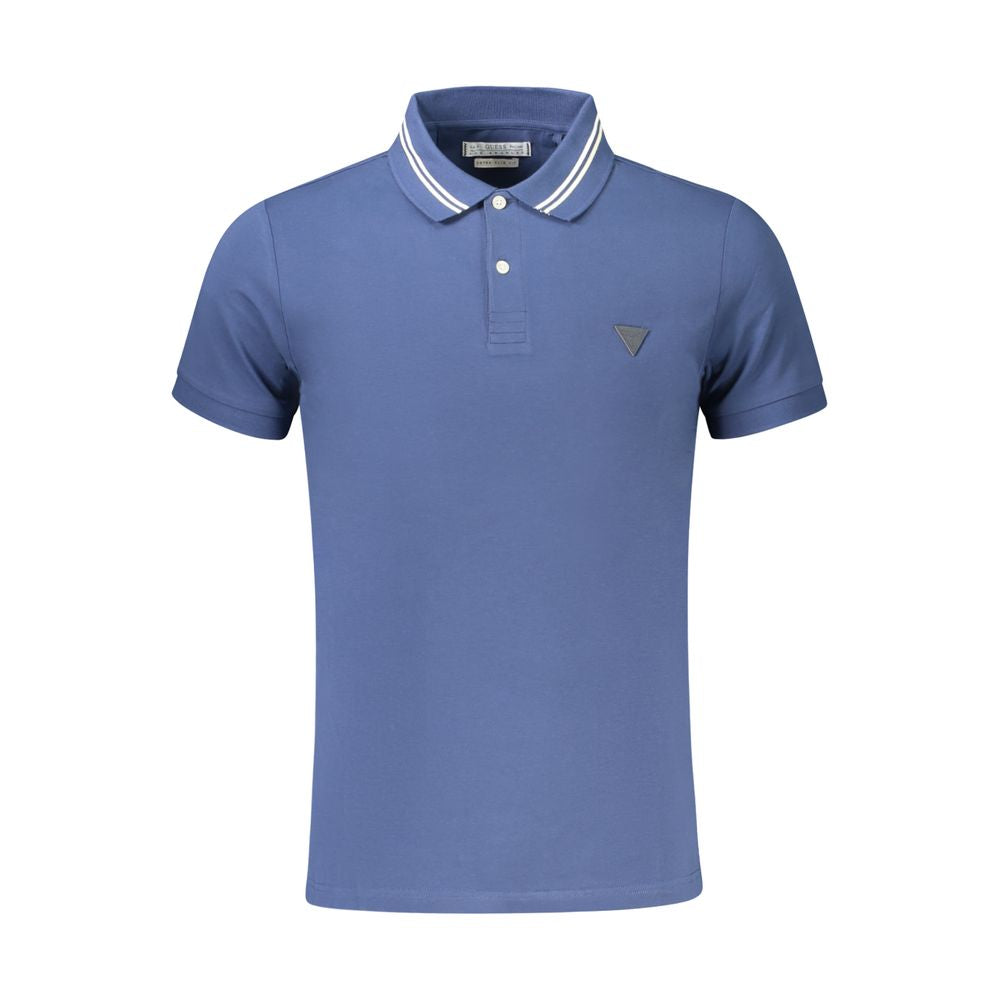 Guess Jeans Blue Cotton Polo Shirt with short sleeves, extra slim fit, two buttons, and contrasting details.