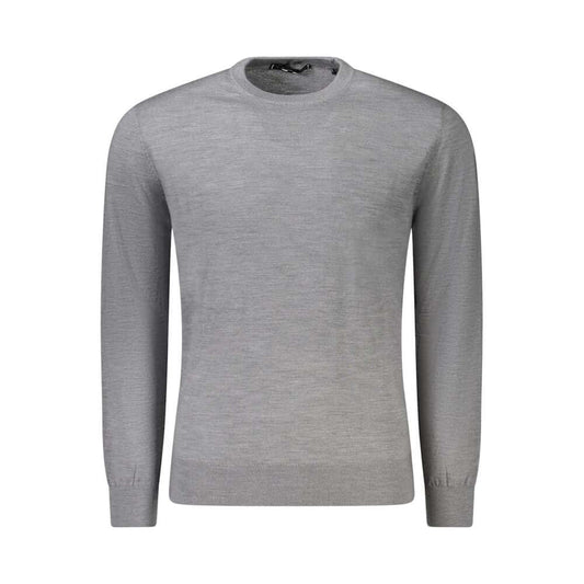 Guess Jeans Gray Wool Sweater with long sleeves, crew neck, and logo. Perfect for a stylish and cozy outfit.