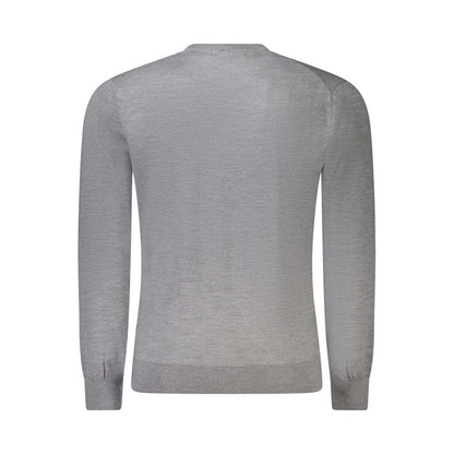Back view of Guess Jeans Gray Wool Sweater with long sleeves and crew neck design