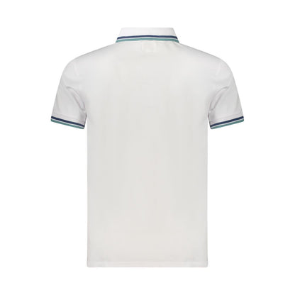 Back view of Guess Jeans White Cotton Men Polo Shirt with contrasting sleeve trim and embroidered logo.