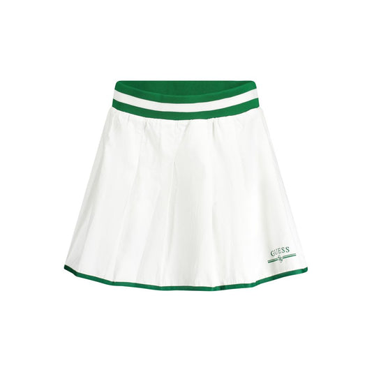 Guess Jeans White Polyester Women Skirt with green elastic waist and logo, perfect for chic style and bold fashion.