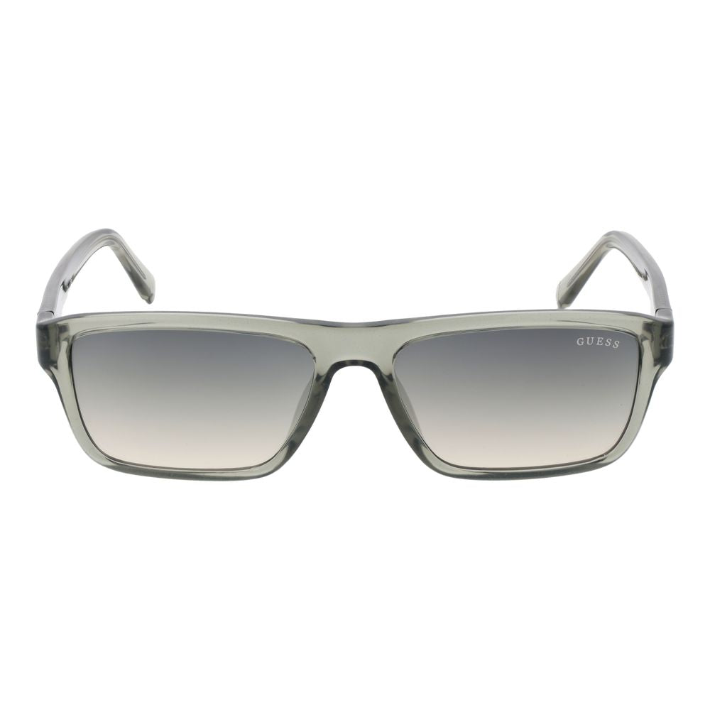 Guess Olive Men Sunglass with olive plastic full-rim frame and gradient green lenses, stylish rectangle design for men.
