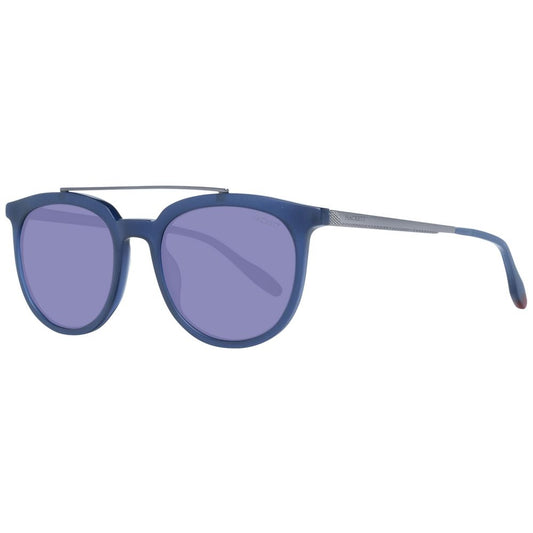 Hackett Blue Men Sunglass, full-rim aviator style, blue acetate frame with plastic lenses, 100% UVA & UVB protection, includes branded case.